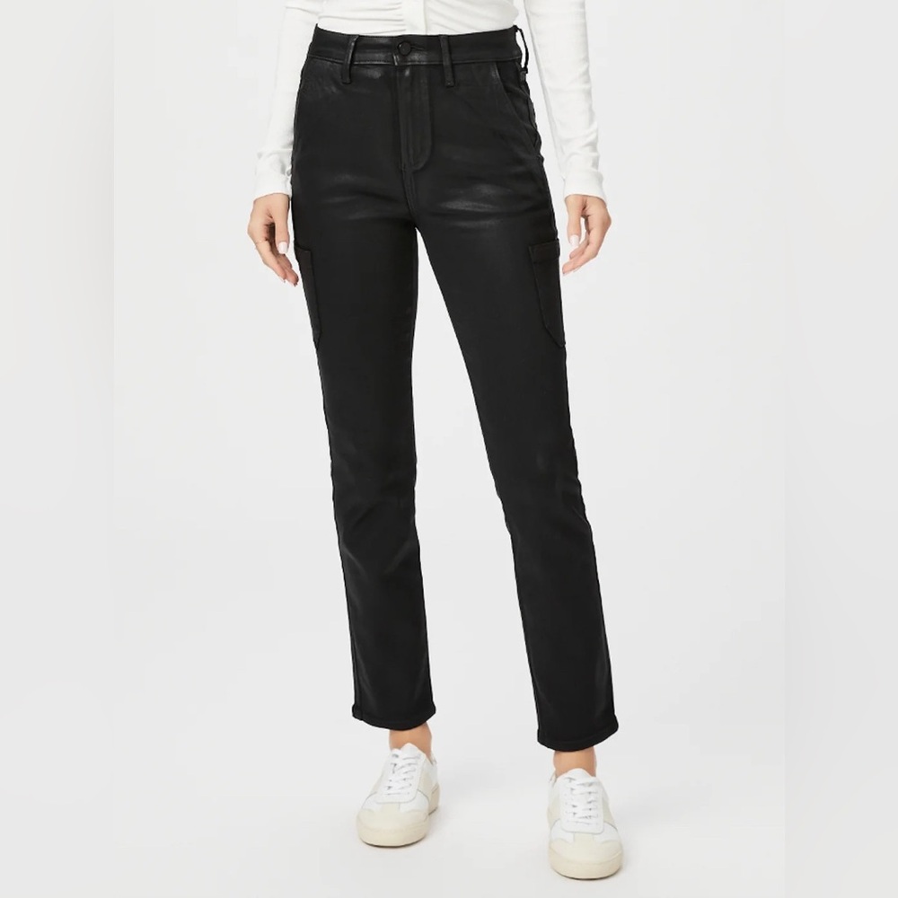 Paige Coated Jolie Utility Pant In Black Luxe Fog Coating NWOT